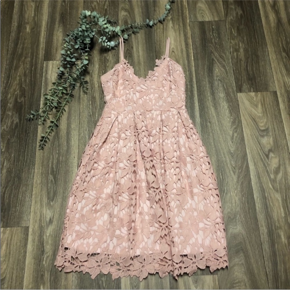 Love...Ady Pink Blush Thick Lace A Line Dress medium midi